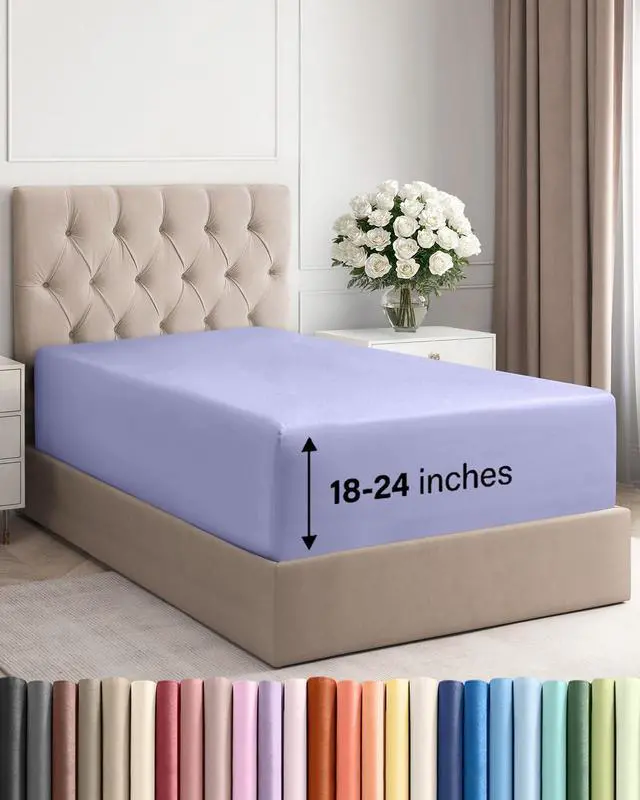 Main image of Extra Deep Twin XL Fitted Sheet - College Dorm Bed Single Fitted Sheet Only w/Extra Deep Pockets - Ultra-Soft & Breathable - Easily Fits 18 to 24 inch Mattress - Wrinkle & Fade Resistant - Lavender