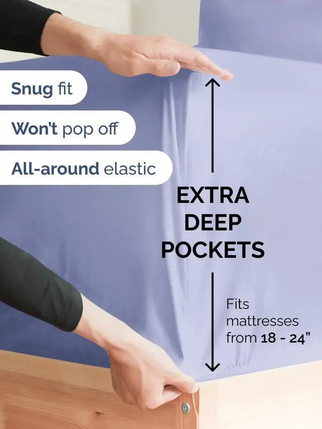 Alt view image 2 of 7 - Extra Deep Twin XL Fitted Sheet - College Dorm Bed Single Fitted Sheet Only w/Extra Deep Pockets - Ultra-Soft & Breathable - Easily Fits 18 to 24 inch Mattress - Wrinkle & Fade Resistant - Lavender