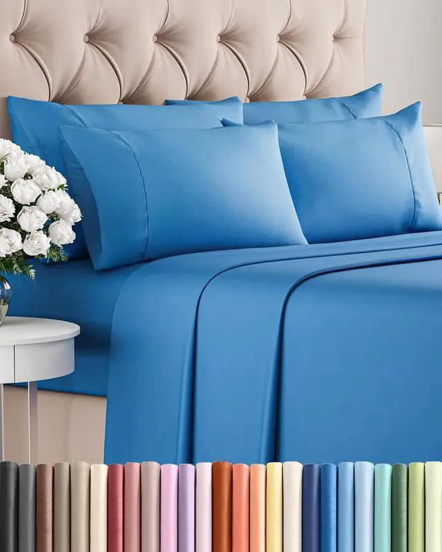 Main image of Cal King 6 Piece Sheet Set - Comfy Breathable & Cooling - Soft Hotel Luxury Bedding Set with 8-16 Inch Deep Pockets - 1 Flat & 1 Fitted Sheet & 4 Pillowcases - Wrinkle Free & Easy Care - Royal Blue