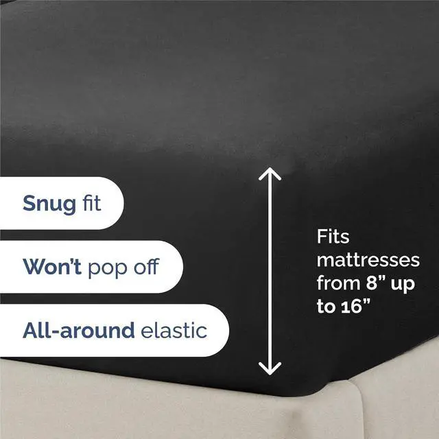 Alt view image 3 of 7 - Split King 7 Piece Sheet Set - Comfy Breathable & Cooling - Ultra-Soft Hotel Luxury Bedding Set w/ 8-16 Inch Deep Pockets - 1 Flat & 2 Fitted Sheet & 4 Pillowcases - Wrinkle Free & Easy Care - Black