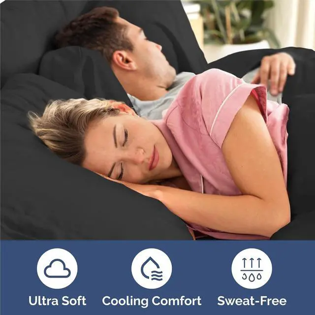 Alt view image 4 of 7 - Split King 7 Piece Sheet Set - Comfy Breathable & Cooling - Ultra-Soft Hotel Luxury Bedding Set w/ 8-16 Inch Deep Pockets - 1 Flat & 2 Fitted Sheet & 4 Pillowcases - Wrinkle Free & Easy Care - Black