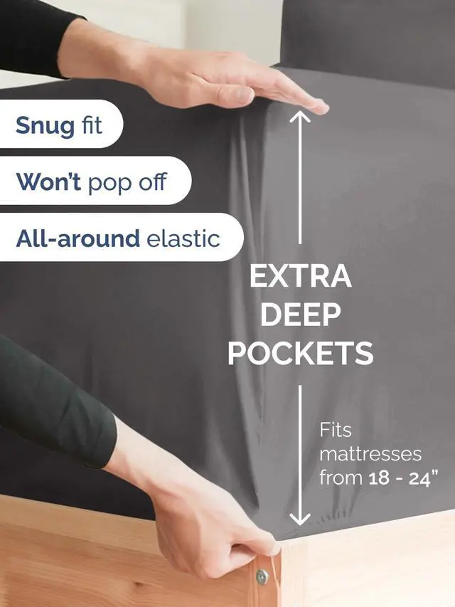 Alt view image 2 of 7 - Extra Deep Twin XL Fitted Sheet - College Dorm Bed Single Fitted Sheet Only w/Extra Deep Pockets - Ultra-Soft & Breathable - Easily Fits 18 to 24 inch Mattress - Wrinkle & Fade Resistant - Dark Grey