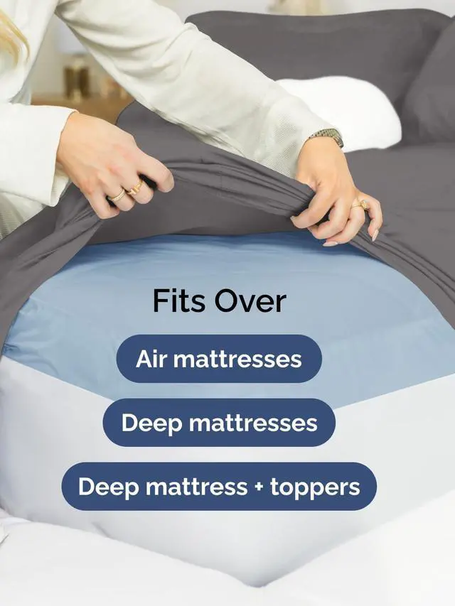 Alt view image 6 of 7 - Extra Deep Twin XL Fitted Sheet - College Dorm Bed Single Fitted Sheet Only w/Extra Deep Pockets - Ultra-Soft & Breathable - Easily Fits 18 to 24 inch Mattress - Wrinkle & Fade Resistant - Dark Grey