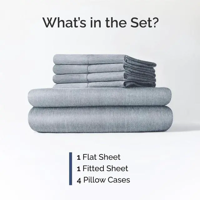 Alt view image 2 of 7 - King 6 Piece Sheet Set - Comfy Breathable & Cooling - Soft Hotel Luxury Bedding Set with 8-16 Inch Deep Pockets - 1 Flat & 1 Fitted Sheet & 4 Pillowcases - Wrinkle Free & Easy Care - Heathered Blue