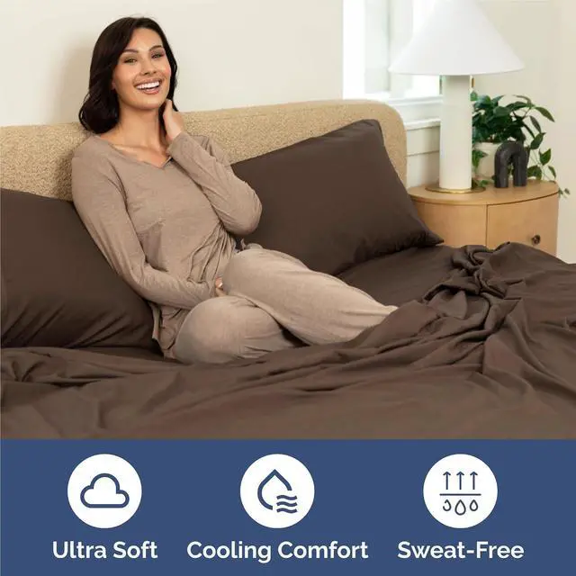 Alt view image 4 of 7 - Split King 7 Piece Sheet Set - Comfy Breathable & Cooling - Ultra-Soft Hotel Luxury Bedding Set w/ 8-16 Inch Deep Pockets - 1 Flat & 2 Fitted Sheet & 4 Pillowcases - Wrinkle Free & Easy Care - Brown