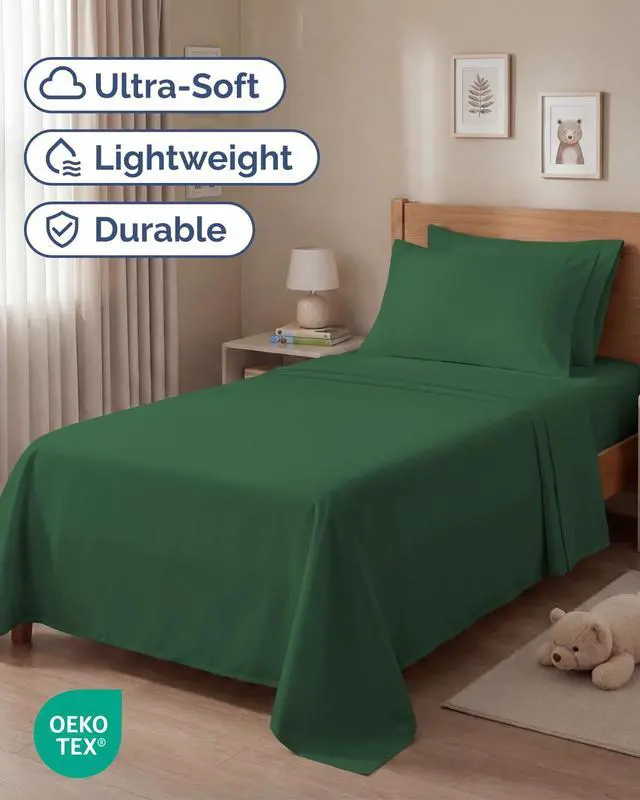 Alt view image 2 of 7 - Twin 4 Piece Sheet Set - Comfy Breathable & Cooling - Ultra Soft Hotel Luxury Bedding Set w/ 8-16 Inch Deep Pockets - 1 Flat & 1 Fitted Sheet & 2 Pillowcases - Cozy, Wrinkle Free & Easy Care - Emerald