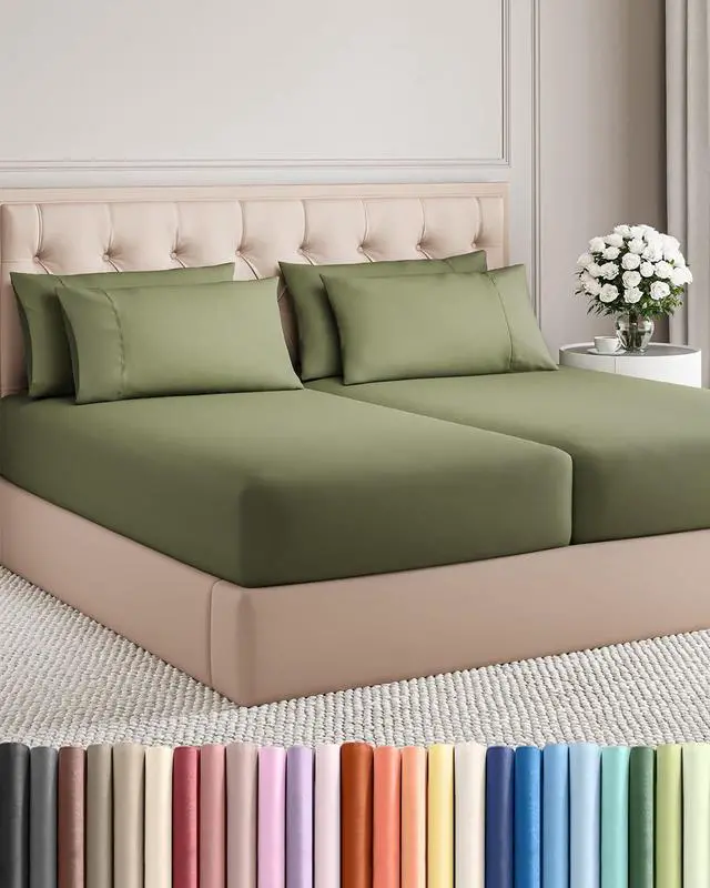 Main image of Split King 7 Piece Sheet Set - Comfy Breathable & Cooling - Soft Hotel Luxury Bedding Set with 8-16 Inch Deep Pockets - 1 Flat & 2 Fitted Sheet & 4 Pillowcases - Wrinkle Free & Easy Care - Sage Green