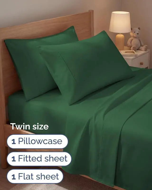 Alt view image 3 of 7 - Twin 4 Piece Sheet Set - Comfy Breathable & Cooling - Ultra Soft Hotel Luxury Bedding Set w/ 8-16 Inch Deep Pockets - 1 Flat & 1 Fitted Sheet & 2 Pillowcases - Cozy, Wrinkle Free & Easy Care - Emerald