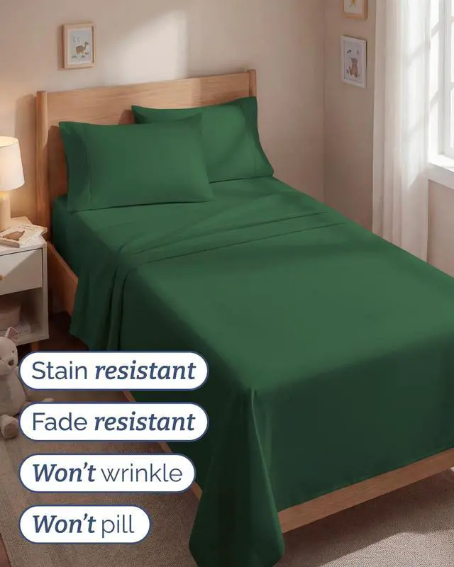 Alt view image 5 of 7 - Twin 4 Piece Sheet Set - Comfy Breathable & Cooling - Ultra Soft Hotel Luxury Bedding Set w/ 8-16 Inch Deep Pockets - 1 Flat & 1 Fitted Sheet & 2 Pillowcases - Cozy, Wrinkle Free & Easy Care - Emerald