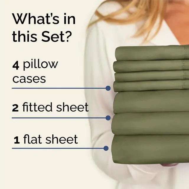Alt view image 2 of 7 - Split King 7 Piece Sheet Set - Comfy Breathable & Cooling - Soft Hotel Luxury Bedding Set with 8-16 Inch Deep Pockets - 1 Flat & 2 Fitted Sheet & 4 Pillowcases - Wrinkle Free & Easy Care - Sage Green