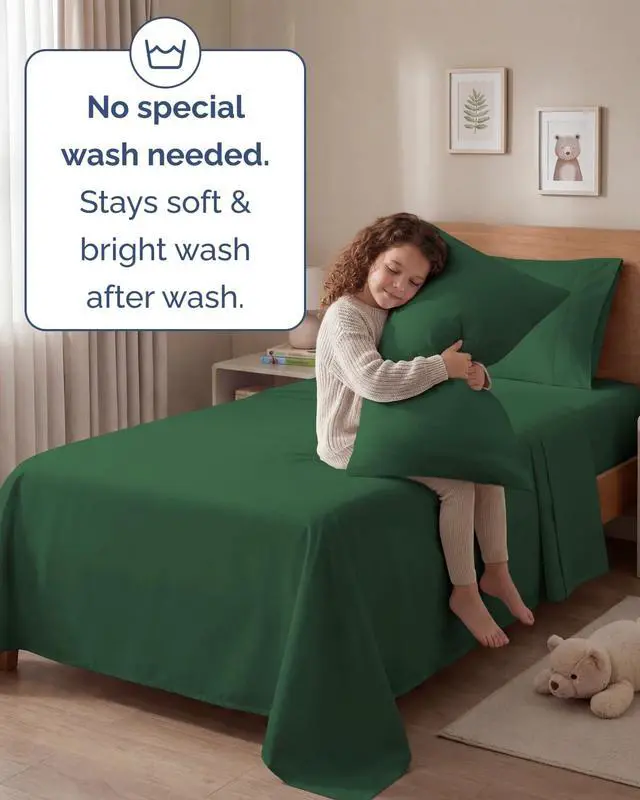 Alt view image 6 of 7 - Twin 4 Piece Sheet Set - Comfy Breathable & Cooling - Ultra Soft Hotel Luxury Bedding Set w/ 8-16 Inch Deep Pockets - 1 Flat & 1 Fitted Sheet & 2 Pillowcases - Cozy, Wrinkle Free & Easy Care - Emerald