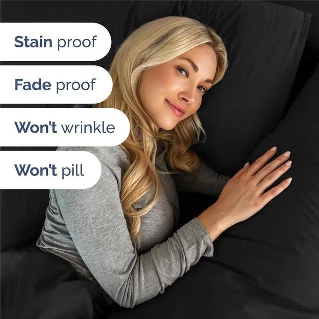Alt view image 5 of 7 - Full 6 Piece Sheet Set - Comfy Breathable & Cooling - Ultra Soft Hotel Luxury Bedding Set with 8-16 Inch Deep Pockets - 1 Flat & 1 Fitted Sheet & 4 Pillowcases - Cozy, Wrinkle Free & Easy Care - Black