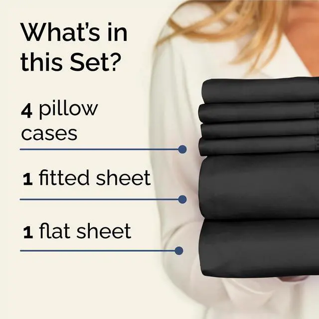 Alt view image 2 of 7 - Full 6 Piece Sheet Set - Comfy Breathable & Cooling - Ultra Soft Hotel Luxury Bedding Set with 8-16 Inch Deep Pockets - 1 Flat & 1 Fitted Sheet & 4 Pillowcases - Cozy, Wrinkle Free & Easy Care - Black
