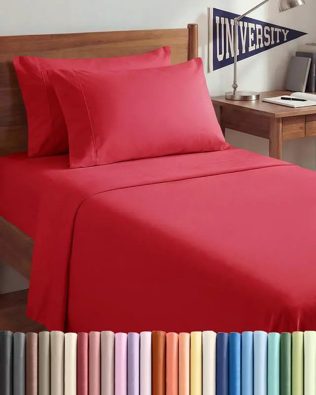 Main image of Twin XL 4 Piece Sheet Set - Comfy Breathable & Cooling - Ultra Soft Hotel Luxury Bedding Set w/ 8-16 Inch Deep Pockets - 1 Flat & 1 Fitted Sheet & 2 Pillowcases - Cozy, Wrinkle Free & Easy Care - Red