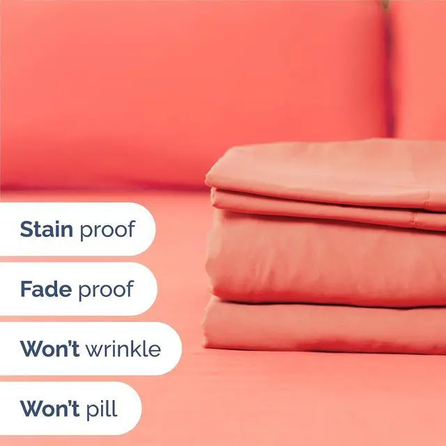 Alt view image 5 of 7 - Split King 7 Piece Sheet Set - Comfy Breathable & Cooling - Ultra-Soft Hotel Luxury Bedding Set w/ 8-16 Inch Deep Pockets - 1 Flat & 2 Fitted Sheet & 4 Pillowcases - Wrinkle Free & Easy Care - Coral