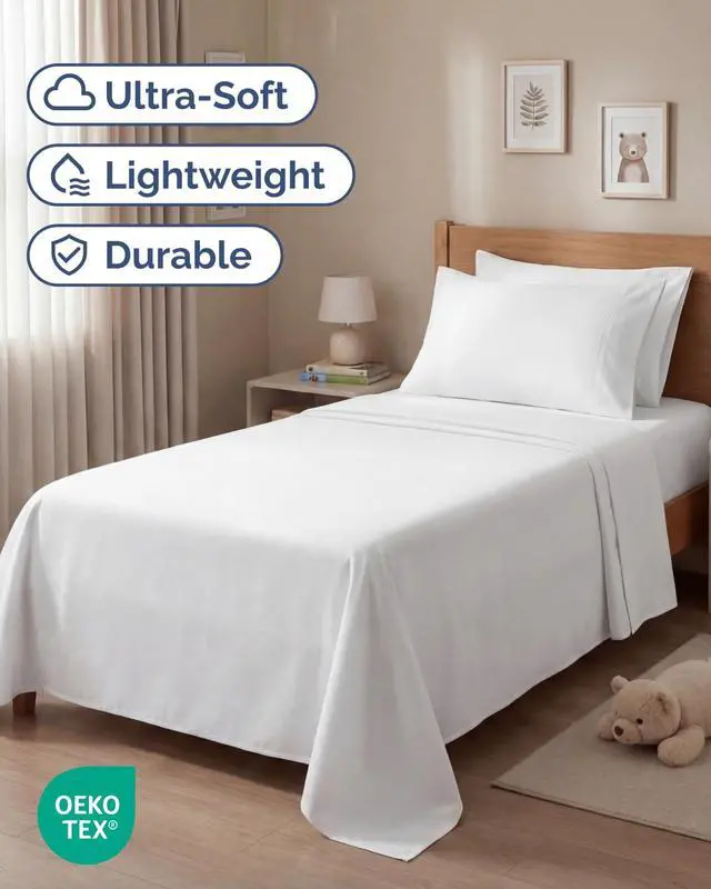 Alt view image 2 of 7 - Twin 4 Piece Sheet Set - Comfy Breathable & Cooling - Ultra Soft Hotel Luxury Bedding Set with 8-16 Inch Deep Pockets - 1 Flat & 1 Fitted Sheet & 2 Pillowcases - Cozy, Wrinkle Free & Easy Care - White