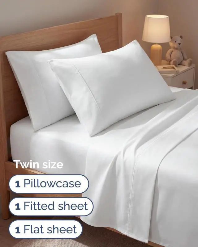 Alt view image 3 of 7 - Twin 4 Piece Sheet Set - Comfy Breathable & Cooling - Ultra Soft Hotel Luxury Bedding Set with 8-16 Inch Deep Pockets - 1 Flat & 1 Fitted Sheet & 2 Pillowcases - Cozy, Wrinkle Free & Easy Care - White