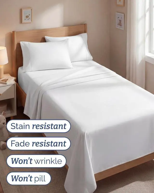 Alt view image 5 of 7 - Twin 4 Piece Sheet Set - Comfy Breathable & Cooling - Ultra Soft Hotel Luxury Bedding Set with 8-16 Inch Deep Pockets - 1 Flat & 1 Fitted Sheet & 2 Pillowcases - Cozy, Wrinkle Free & Easy Care - White