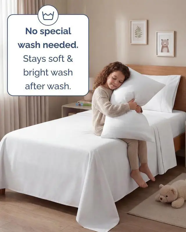 Alt view image 6 of 7 - Twin 4 Piece Sheet Set - Comfy Breathable & Cooling - Ultra Soft Hotel Luxury Bedding Set with 8-16 Inch Deep Pockets - 1 Flat & 1 Fitted Sheet & 2 Pillowcases - Cozy, Wrinkle Free & Easy Care - White