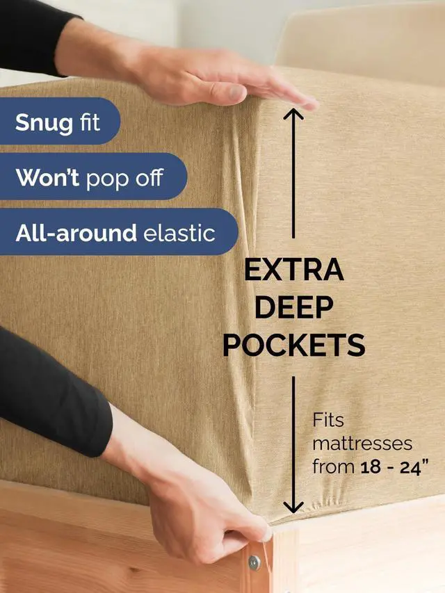 Alt view image 2 of 7 - Extra Deep Twin XL Fitted Sheet - College Dorm Bed Single Fitted Sheet Only w/Extra Deep Pockets - Ultra-Soft & Breathable - Easily Fits 18 to 24 inch Mattress - Wrinkle & Fade Free - Heathered Tan