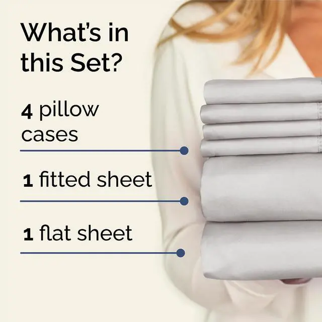 Alt view image 2 of 7 - King 6 Piece Sheet Set - Comfy Breathable & Cooling - Ultra-Soft Hotel Luxury Bedding Set w/ 8-16 Inch Deep Pockets - 1 Flat & 1 Fitted Sheet & 4 Pillowcases - Wrinkle Free & Easy Care - French Grey