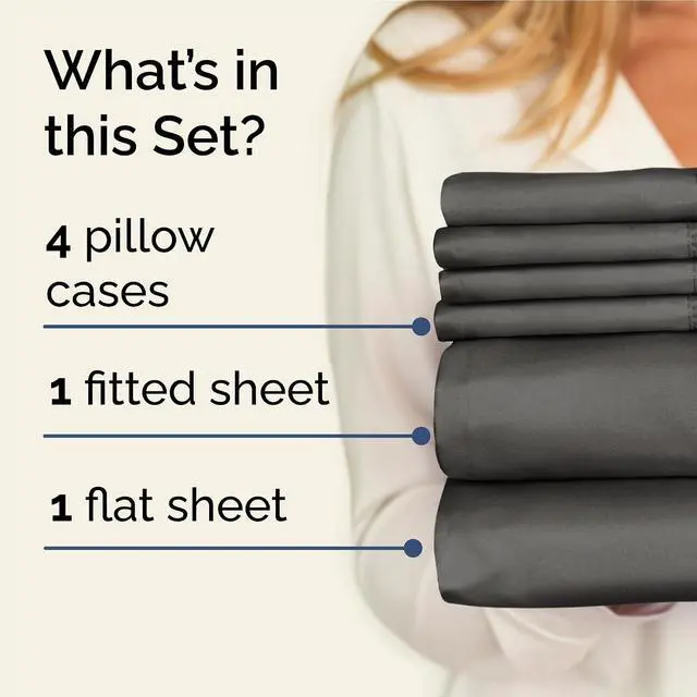 Alt view image 2 of 7 - Full 6 Piece Sheet Set - Comfy Breathable & Cooling - Ultra Soft Hotel Luxury Bedding Set w/ 8-16 Inch Deep Pockets - 1 Flat & 1 Fitted Sheet & 4 Pillowcases - Wrinkle Free and Easy Care - Charcoal