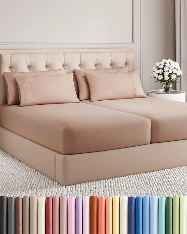 Main image of Split King 7 Piece Sheet Set - Comfy Breathable & Cooling - Ultra-Soft Hotel Luxury Bedding Set w/ 8-16 Inch Deep Pockets - 1 Flat & 2 Fitted Sheet & 4 Pillowcases - Wrinkle Free & Easy Care - Mauve
