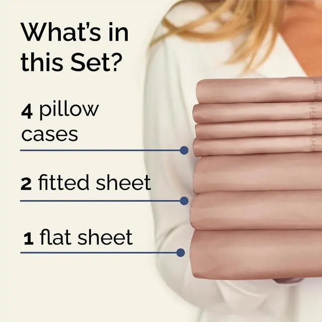 Alt view image 2 of 7 - Split King 7 Piece Sheet Set - Comfy Breathable & Cooling - Ultra-Soft Hotel Luxury Bedding Set w/ 8-16 Inch Deep Pockets - 1 Flat & 2 Fitted Sheet & 4 Pillowcases - Wrinkle Free & Easy Care - Mauve