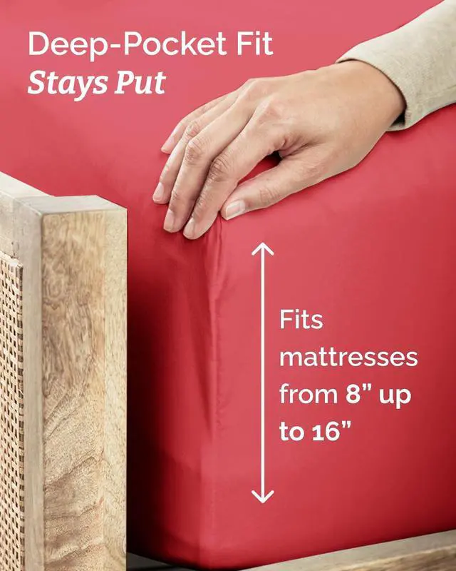 Alt view image 4 of 7 - Twin XL 4 Piece Sheet Set - Comfy Breathable & Cooling - Ultra Soft Hotel Luxury Bedding Set w/ 8-16 Inch Deep Pockets - 1 Flat & 1 Fitted Sheet & 2 Pillowcases - Cozy, Wrinkle Free & Easy Care - Red