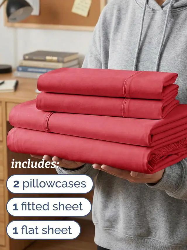 Alt view image 3 of 7 - Twin XL 4 Piece Sheet Set - Comfy Breathable & Cooling - Ultra Soft Hotel Luxury Bedding Set w/ 8-16 Inch Deep Pockets - 1 Flat & 1 Fitted Sheet & 2 Pillowcases - Cozy, Wrinkle Free & Easy Care - Red