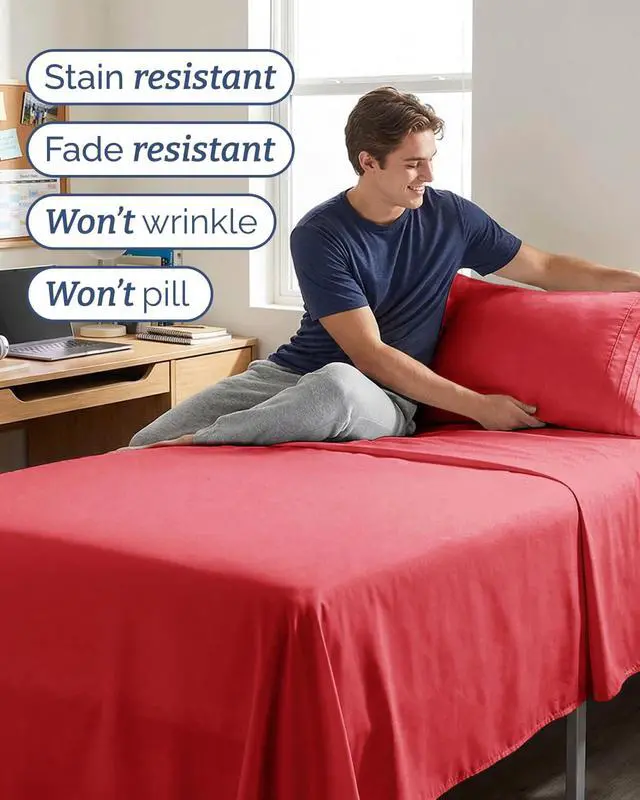 Alt view image 5 of 7 - Twin XL 4 Piece Sheet Set - Comfy Breathable & Cooling - Ultra Soft Hotel Luxury Bedding Set w/ 8-16 Inch Deep Pockets - 1 Flat & 1 Fitted Sheet & 2 Pillowcases - Cozy, Wrinkle Free & Easy Care - Red