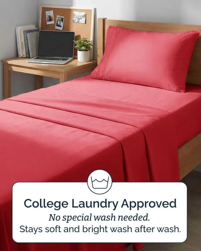 Alt view image 6 of 7 - Twin XL 4 Piece Sheet Set - Comfy Breathable & Cooling - Ultra Soft Hotel Luxury Bedding Set w/ 8-16 Inch Deep Pockets - 1 Flat & 1 Fitted Sheet & 2 Pillowcases - Cozy, Wrinkle Free & Easy Care - Red