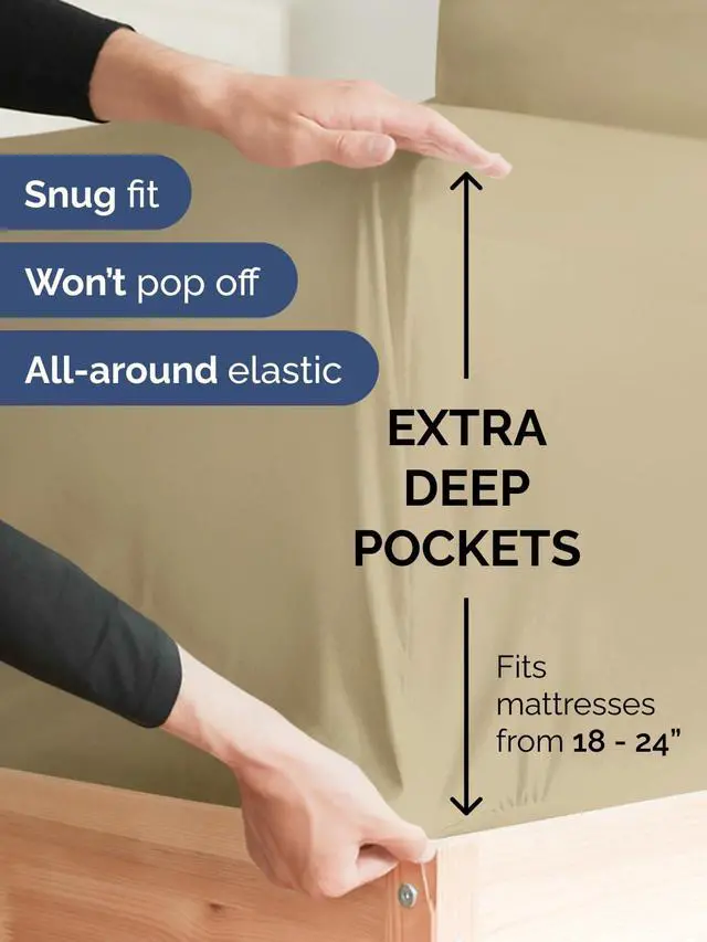 Alt view image 2 of 7 - Extra Deep Twin XL Fitted Sheet - College Dorm Bed Single Fitted Sheet Only w/Extra Deep Pockets - Ultra-Soft & Breathable - Easily Fits 18 to 24 inch Mattress - Wrinkle Free & Fade Resistant - Beige