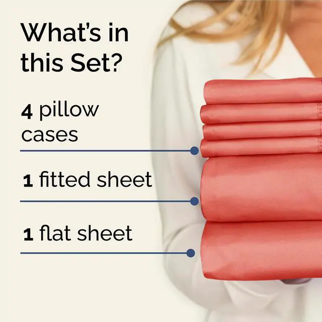 Alt view image 2 of 7 - Full 6 Piece Sheet Set - Comfy Breathable & Cooling - Ultra Soft Hotel Luxury Bedding Set with 8-16 Inch Deep Pockets - 1 Flat & 1 Fitted Sheet & 4 Pillowcases - Cozy, Wrinkle Free & Easy Care - Coral