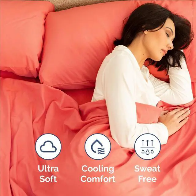 Alt view image 4 of 7 - Full 6 Piece Sheet Set - Comfy Breathable & Cooling - Ultra Soft Hotel Luxury Bedding Set with 8-16 Inch Deep Pockets - 1 Flat & 1 Fitted Sheet & 4 Pillowcases - Cozy, Wrinkle Free & Easy Care - Coral
