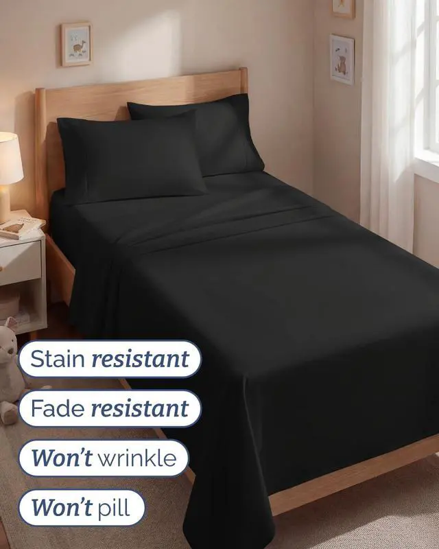 Alt view image 5 of 7 - Twin 4 Piece Sheet Set - Comfy Breathable & Cooling - Ultra Soft Hotel Luxury Bedding Set with 8-16 Inch Deep Pockets - 1 Flat & 1 Fitted Sheet & 2 Pillowcases - Cozy, Wrinkle Free & Easy Care - Black