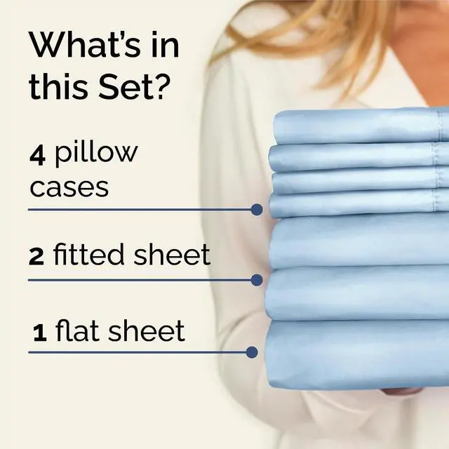 Alt view image 2 of 7 - Split King 7 Piece Sheet Set - Comfy Breathable & Cooling - Soft Hotel Luxury Bedding Set with 8-16 Inch Deep Pockets - 1 Flat & 2 Fitted Sheet & 4 Pillowcases - Wrinkle Free & Easy Care - Baby Blue