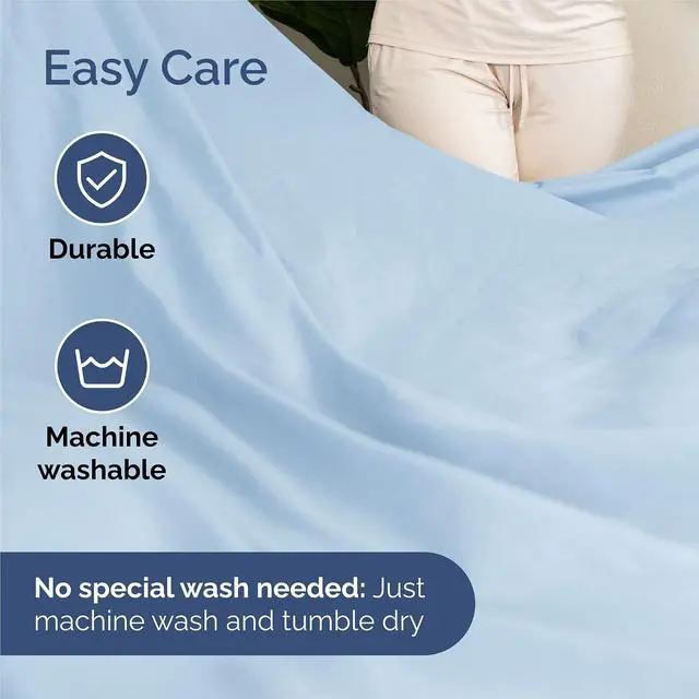 Alt view image 6 of 7 - Split King 7 Piece Sheet Set - Comfy Breathable & Cooling - Soft Hotel Luxury Bedding Set with 8-16 Inch Deep Pockets - 1 Flat & 2 Fitted Sheet & 4 Pillowcases - Wrinkle Free & Easy Care - Baby Blue