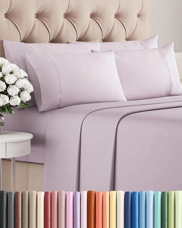 Main image of Cal King 6 Piece Sheet Set - Comfy Breathable & Cooling - Soft Hotel Luxury Bedding Set w/ 8-16 Inch Deep Pockets - 1 Flat & 1 Fitted Sheet & 4 Pillowcases - Wrinkle Free & Easy Care - Light Lavender