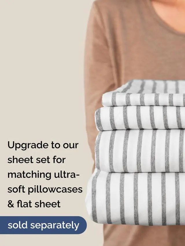 Alt view image 7 of 7 - Extra Deep King Fitted Sheet - Hotel Luxury Single Fitted Sheet Only - Easily Fits 18 inch to 24 inch Mattress - Ultra Soft, Wrinkle Free with Extra Deep Pockets - Breathable & Comfy - Grey Stripes