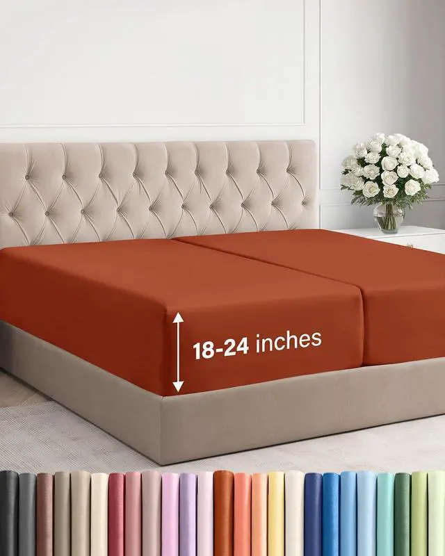 Main image of Extra Deep Split King Fitted Sheet - Hotel Luxury Single Fitted Sheet Only - Easily Fits 18 inch to 24 inch Mattress - Ultra Soft, Wrinkle Free w/Extra Deep Pockets - Breathable & Comfy - Terracotta