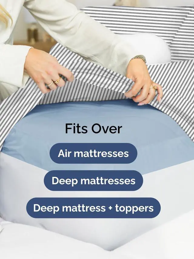Alt view image 6 of 7 - Extra Deep King Fitted Sheet - Hotel Luxury Single Fitted Sheet Only - Easily Fits 18 inch to 24 inch Mattress - Ultra Soft, Wrinkle Free with Extra Deep Pockets - Breathable & Comfy - Grey Stripes