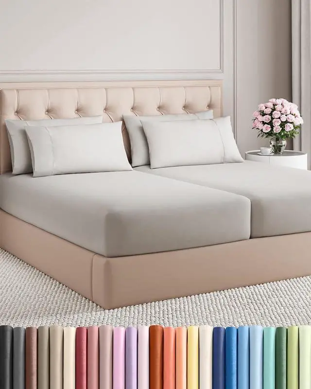 Main image of Split King 7 Piece Sheet Set - Comfy Breathable & Cooling - Soft Hotel Luxury Bedding Set with 8-16 Inch Deep Pockets - 1 Flat & 2 Fitted Sheet & 4 Pillowcases - Wrinkle Free & Easy Care - French Grey