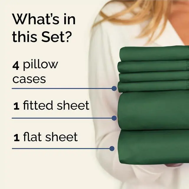 Alt view image 2 of 7 - Full 6 Piece Sheet Set - Comfy Breathable & Cooling - Ultra Soft Hotel Luxury Bedding Set w/ 8-16 Inch Deep Pockets - 1 Flat & 1 Fitted Sheet & 4 Pillowcases - Cozy, Wrinkle Free & Easy Care - Emerald