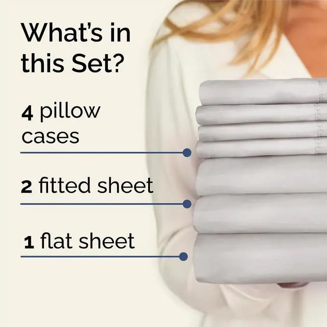 Alt view image 2 of 7 - Split King 7 Piece Sheet Set - Comfy Breathable & Cooling - Soft Hotel Luxury Bedding Set with 8-16 Inch Deep Pockets - 1 Flat & 2 Fitted Sheet & 4 Pillowcases - Wrinkle Free & Easy Care - French Grey