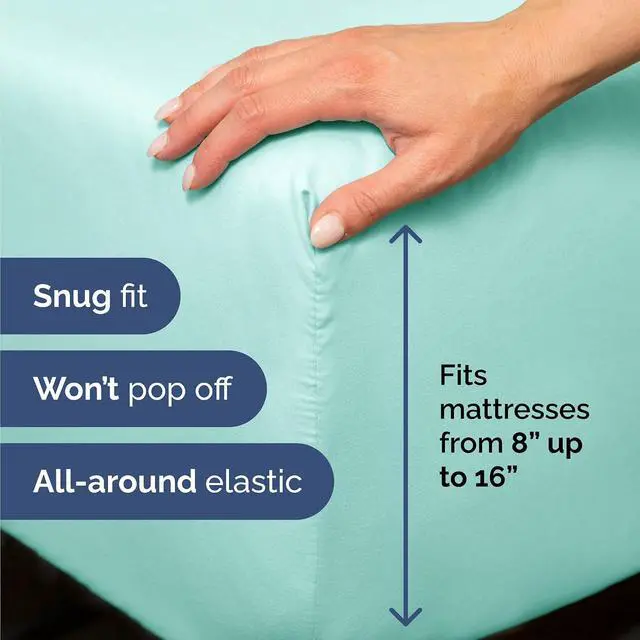 Alt view image 3 of 7 - Queen 6 Piece Sheet Set - Comfy Breathable & Cooling - Ultra-Soft Hotel Luxury Bedding Set with 8-16 Inch Deep Pockets - 1 Flat & 1 Fitted Sheet & 4 Pillowcases - Wrinkle Free & Easy Care - Spa Blue