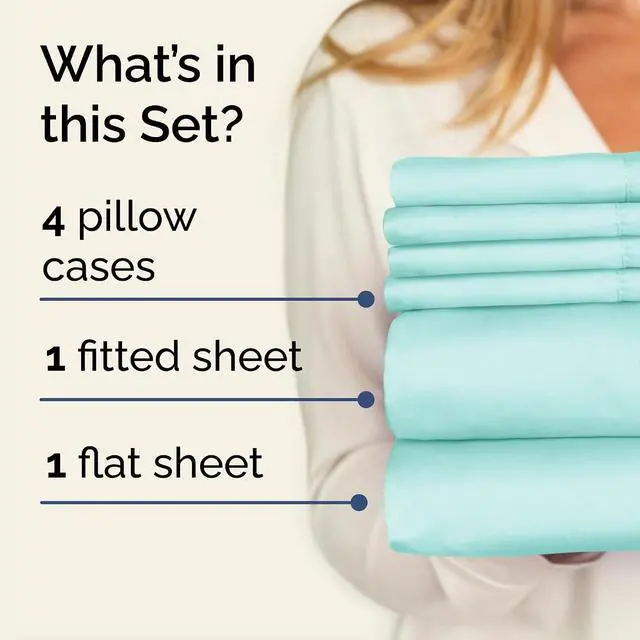 Alt view image 2 of 7 - Queen 6 Piece Sheet Set - Comfy Breathable & Cooling - Ultra-Soft Hotel Luxury Bedding Set with 8-16 Inch Deep Pockets - 1 Flat & 1 Fitted Sheet & 4 Pillowcases - Wrinkle Free & Easy Care - Spa Blue