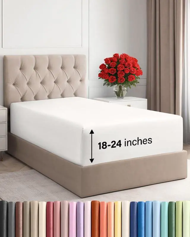 Main image of Extra Deep Twin XL Fitted Sheet - College Dorm Bed Single Fitted Sheet Only w/Extra Deep Pockets - Ultra-Soft & Breathable - Easily Fits 18 to 24 inch Mattress - Wrinkle & Fade Free - Antique White