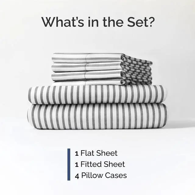Alt view image 2 of 7 - King 6 Piece Sheet Set - Comfy Breathable & Cooling - Soft Hotel Luxury Bedding Set with 8-16 Inch Deep Pockets - 1 Flat & 1 Fitted Sheet & 4 Pillowcases - Wrinkle Free & Easy Care - Grey Stripes 2