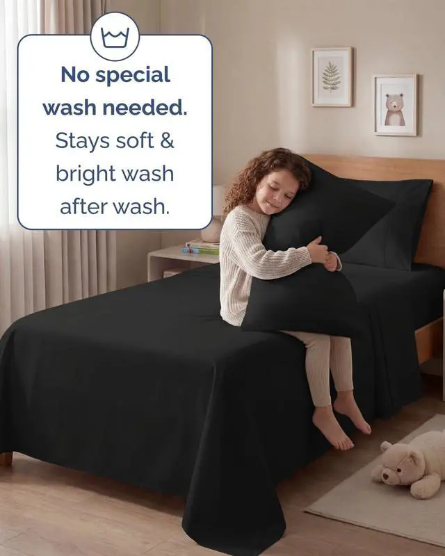 Alt view image 6 of 7 - Twin 4 Piece Sheet Set - Comfy Breathable & Cooling - Ultra Soft Hotel Luxury Bedding Set with 8-16 Inch Deep Pockets - 1 Flat & 1 Fitted Sheet & 2 Pillowcases - Cozy, Wrinkle Free & Easy Care - Black